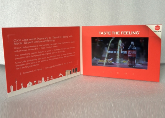 Good price promotional video business card 7'' LCD screen Coca cola brand advertising card video brochures card online