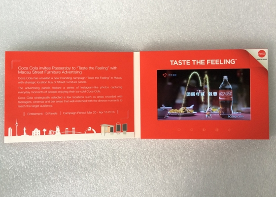 Good price video display brochure 7'' LCD screen Coca cola brand advertising card video brochures card online